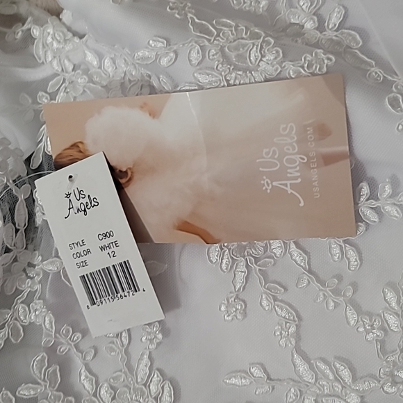 Us Angels Big Girls 6-14 Cap-Sleeve Lace Beaded Mesh Communion Dress - Picture 8 of 8